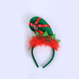 Christmas Santa Elf Hat Hair Hoop Clasp Contrast Color Fluffy Bowknot Headband With Jingle Bell Party Cosplay ZC1094