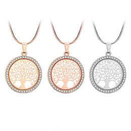 Popular Tree of Life Crystal Round Pendant Natural Stone Necklace Gold Silver Color Bijoux Collier Elegant Women Jewelry Gifts