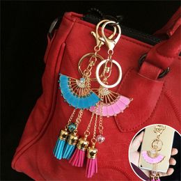 Tassel Beads Keyring Key Ring Holder for Car Women Girls Fashion Trinkets Fan Bag Charm Chain Keychains Jewellery Accessories Pink Blue White