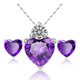 925 silver plated necklace charm zircon heart-shaped love lady pendant Jewellery silver earrings necklace Jewellery set WCW099