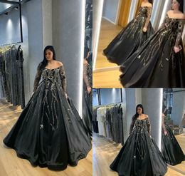 2019 Luxury Beaded Prom Dresses Off The Shoulder A Line Floor Length Long Sleeves Evening Dresses Cheap Formal Party Gowns Custom Made