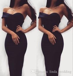2019 Chic Sheath Little Black Cocktail Dress Simple Tea Length Sweetheart Formal Holiday Club Homecoming Party Dress Plus Size Cus2378