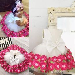 Toddler First Communion Dress Adorable Flower Girl Dresses Lovely V-Neck Handmade Flowers Bow Toddler Girls Pageant Dresses Cheap