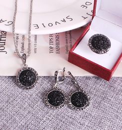 Wholesale-New Fashion Druzy Drusy Jewellery Sets Popular Faux Stone Earrings Necklace & Ring For Women Lady Jewellery