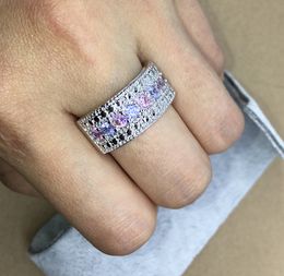 Wholesale- Female Girl Princess Pink Purple Zircon Ring 925 Silver Filled Vintage Wedding Ring Woman Crystal Fashion Jewelry
