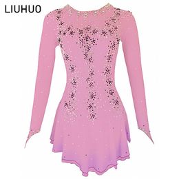 LIUHUO New Design figure ice skating dresses women children long sleeves costumes girls pink fancy dress