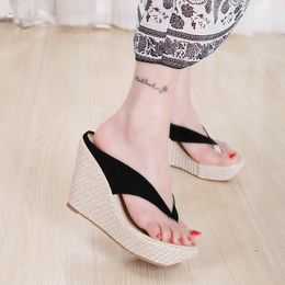 Hot Sale-Summer Bohemia Platform Wedges Sandals Slippers Flip Flops Wedges Heels Flip Flops Sandalias Plataforma Blancas