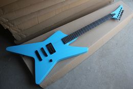 Factory Custom Blue Electric Guitar With Reverse Headstock,Rosewood Fretboard,Fixed Bridge,Black Hardware,Can be customized