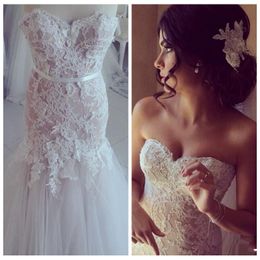 Sexy Sweetheart Lace Appliques Slim Mermaid Wedding Dresses 2023 Spring Bridal Gowns Tulle Long Wedding Wear Custom Online Robe De Mariee