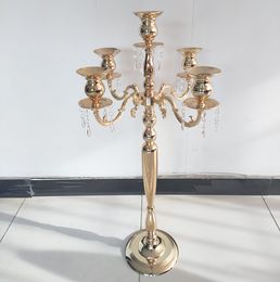 90cm tall/100cm tall )5 arms tall gold wedding Centrepiece with hanging crystals senyu0496