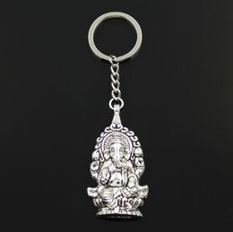 20pcs/lot Key Ring Keychain Jewelry Silver Plated Religion Thailand Ganesha Buddha Charms silver pendant Gift