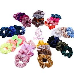 Hot 50 colors Headbands Girls Solid Color Velvet Elastic Ring Hair Ties Accessories Fashion Ponytail Holder Hairband Rubber Band Scrunchies