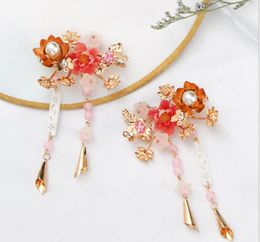 Ancient hair clips Hanfu headdress Red hair accessories butterfly fringed clips Performance accessories