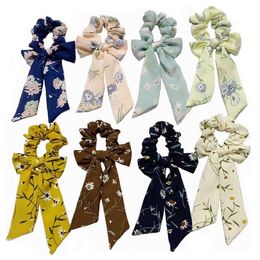 Ponytail Scarf Elastic Hair Rope Bow Hair Bands Flower Print Ribbon Hairbands Large intestine hair band Party gift T2C5125-1