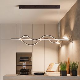Moderne, minimalistische LED-Pendelleuchte aus Aluminium mit Kaffee-Finish für Wohnzimmer, Esszimmer, Küche