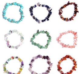 Natural Gem Stone Beaded Bracelet Stretch Chip Beads Nuggets Amazonite Rose Crystal Quartz Bracelets Bangles For Women GB1238