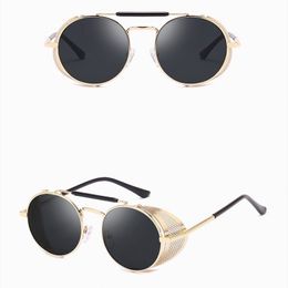 Steam Punk Designer Sunglasses Personal Windshield Sun Glasses Retro Mirror Reflective Film Metal Round Frame Shield 8 Colors