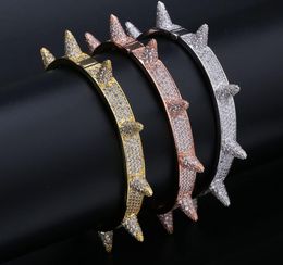 High Quality Hip Hop Bracelet Full Diamond Nail Pendant Bracelet Micro Cubic Zirconia Copper Pendant Set Diamond Necklace Miami Cuban