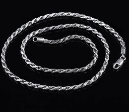 2mm 3mm Rope Chain Necklace 925 Sterling Silver Fashion Chains Men Women Jewellery Necklace DIY accessories18 20 24 Inch