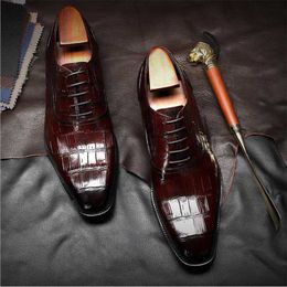 Sipriks Wedding Shoes For Groom Printed Crocodile Skin Dress Shoes For Men Wine Red Formal Tuxedo Oxfords Italian Goodyear Welt