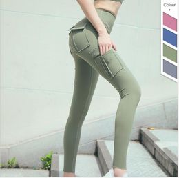 New Euro-American Ice-cool and Nude Sports Fitness Pants Workwear Four-pocket Hip-up Yoga Pants with Hip-waist Peach