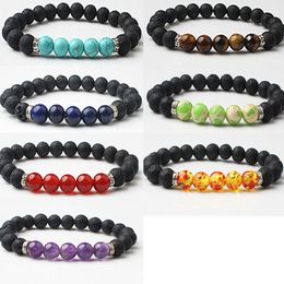 7colors 8MM Natural Black Lava Stone Bracelet DIY Aromatherapy Essential Oil Diffuser Bracelet for women yoga jewelry