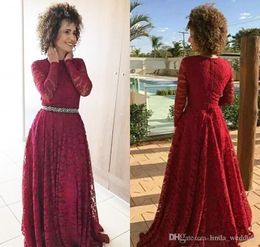 2019 Long Sleeve Mother of the Bride Dresses Burgundy Lace Formal Godmother Evening Wedding Party Guests Gown Plus Size Custom Made