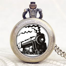 Ancient Antique Locomotive Train Front Design Men Women Quartz Pocket Watch With Necklace Chain Analog Display Clock reloj de bolsillo