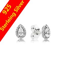 Authentic 925 Sterling Silver CZ Diamond Tear Drops Earring Women Gift Jewellery for Pandora Radiant Teardrops Stud Earrings Original box Set