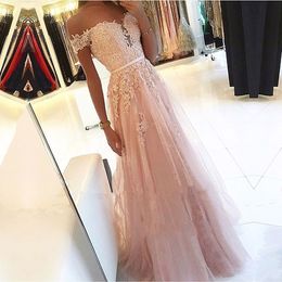 Robe de soiree Off The Shoulder Mermaid Pink Lace Evening Dresses Long Appliqued Evening Gown Formal Prom Dress Party Gown