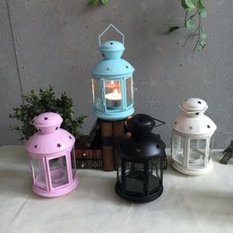 New European style wind lamp creative iron glass candle holder for wedding decoration props can hang the candle stand