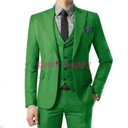 Brand New Groom Tuxedos Green Man Wedding Tuxedos Peak Lapel Slim Fit Men Jacket Blazer Popular 3 Piece Suit(Jacket+Pants+Tie+Vest) 85