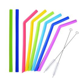 Newest Silicone Drinking Straws Reusable Flexible Straws with Cleaning Brushes Bar Party Straws Sets 8pcs/set 6067