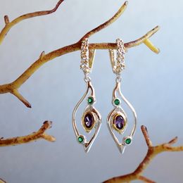 Fashion-Eyes design Dangle Earrings Purple CZ Jewellery Silver Colour Jewellery Engagement Brincos feminino Drop earring Lady