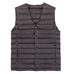 2019 New Man Ultra Light Down Vest Spring Autumn Sleeveless V-Neck Vest Male Casual Winter Collarless Waistcoat Men