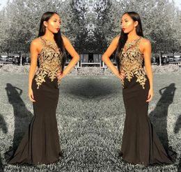 2019 Cheap Black Long Prom Dress Mermaid Gold Appliques Pageant Holidays Wear Graduation Evening Party Gown Custom Made Plus Size