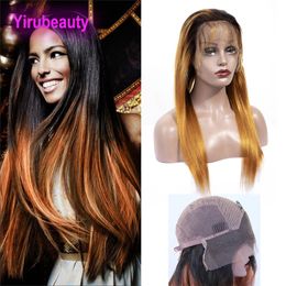 Brasilianisches reines Haar 1B / 30 Ombre Echthaar 13X4 Lace Front Perücke gerade 12-32 Zoll Perücken 1B 30 # Babyhaare