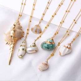 New Boho Shell Necklace Women Gold Link Chain Natural Shell Necklace Female Charm Seashell Summer Beach Style Jewelry Bohemian