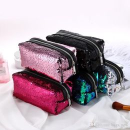 Sequins Glitter Cosmetic Bags Double Color Sequins Handbag Cosmetic Bag Makeup Pouch Women Mermaid Party Clutch Bags