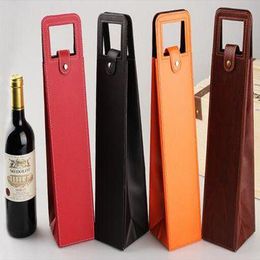 Luxury Portable PU Leather Single Red Wine Bottle Tote Bag Packaging Case Gift Storage Boxes With Handle 15pcs