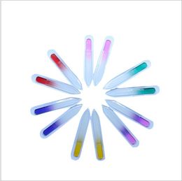 9cm Glass Nail Files with plastic sleeve Durable Crystal File Nail Buffer Nail Care Colourful free shipping