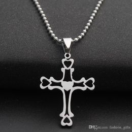 10pcs Stainless Steel Multilayer hollow Love Heart Cross Necklace Religion Jesus Titanium Faith Jewellery