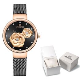 New NAVIFORCE Rose Gold Women Watches Dress Quartz Watch Ladies With Luxury Box Female Wrist Watch Girl Clock Set For 184U 5790