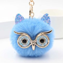 Lovely Sequin Ear Owl Keychains For Girls Boy Fluffy Fake Animal Fur Ball Pompon Key Chain Charm Women Bag Key Ring