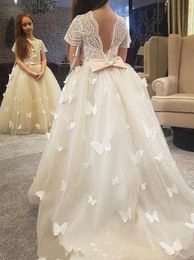 Classy White Ball Gown Flower Girl Dresses Sheer Neck Lace kid wedding dresses pakistani Cute LaceToddler girls pageant dresses