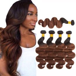 Ombre Body Wave #1B 33 Unprocessed Brazilian Remy Virgin Human Hair 3 or 4 Bundles Long Weave Extensions Natural Black to Light Auburn