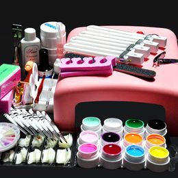 Nail Art Kits Biutee 36W UV GEL Pink Lamp Dryer + 12 Color Sets Soak Off Practice Set File Kit Manicure