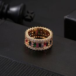 Gold Wedding Ring Women Men 6-9 Gold Plated Rainbow Love Rings Micro Paved 7 Colors Flower Jewelry Couple Gift on Sale