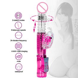 36 Modes USB Rechargeable Rotating Rabbit Vibrator Waterproof Vibrating Anal Dildo G Spot Clitoris Stimulator Sex Toys for Woman Y191017