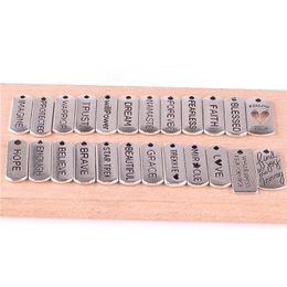 23287 48PCS Faith Dreams Inspiration Words Rectangle Tag Charms Alloy Silver Jewelry Findings 8*21mm